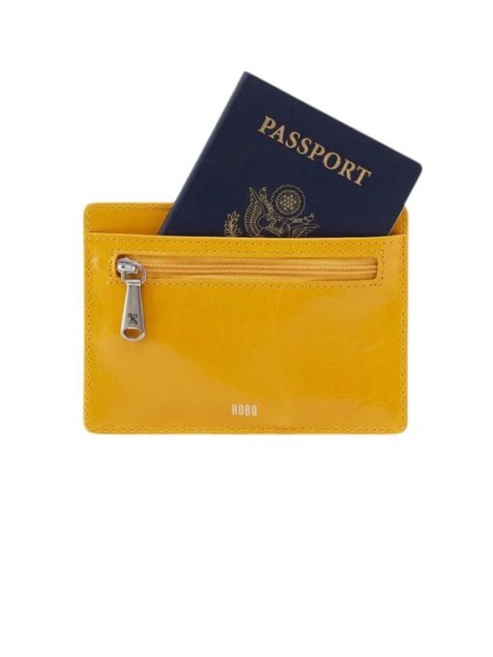 HOBO Glossy Yellow Leather Passport & Card Sleeve with Front Zip